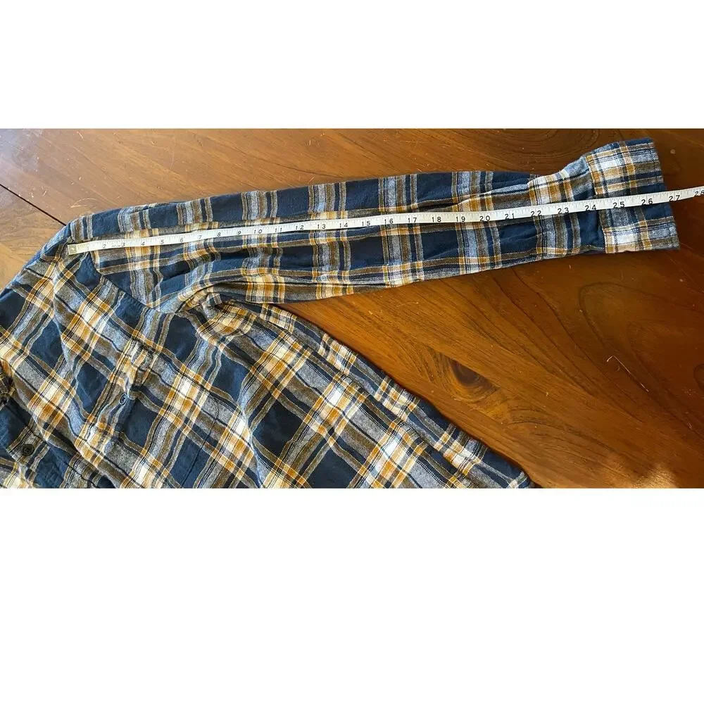 Lucky Brand XXL Womens Button Up Top Long Sleeve Flannel 100% Cotton Blue Yellow - Picture 11 of 12